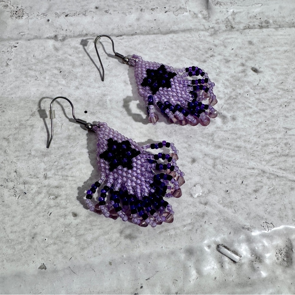 Vintage Purple Teardrop Beaded Earrings